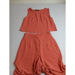 Roylamp Womens Coral Sleeveless Crop Top Blouse Size S Round Neck Lightweight